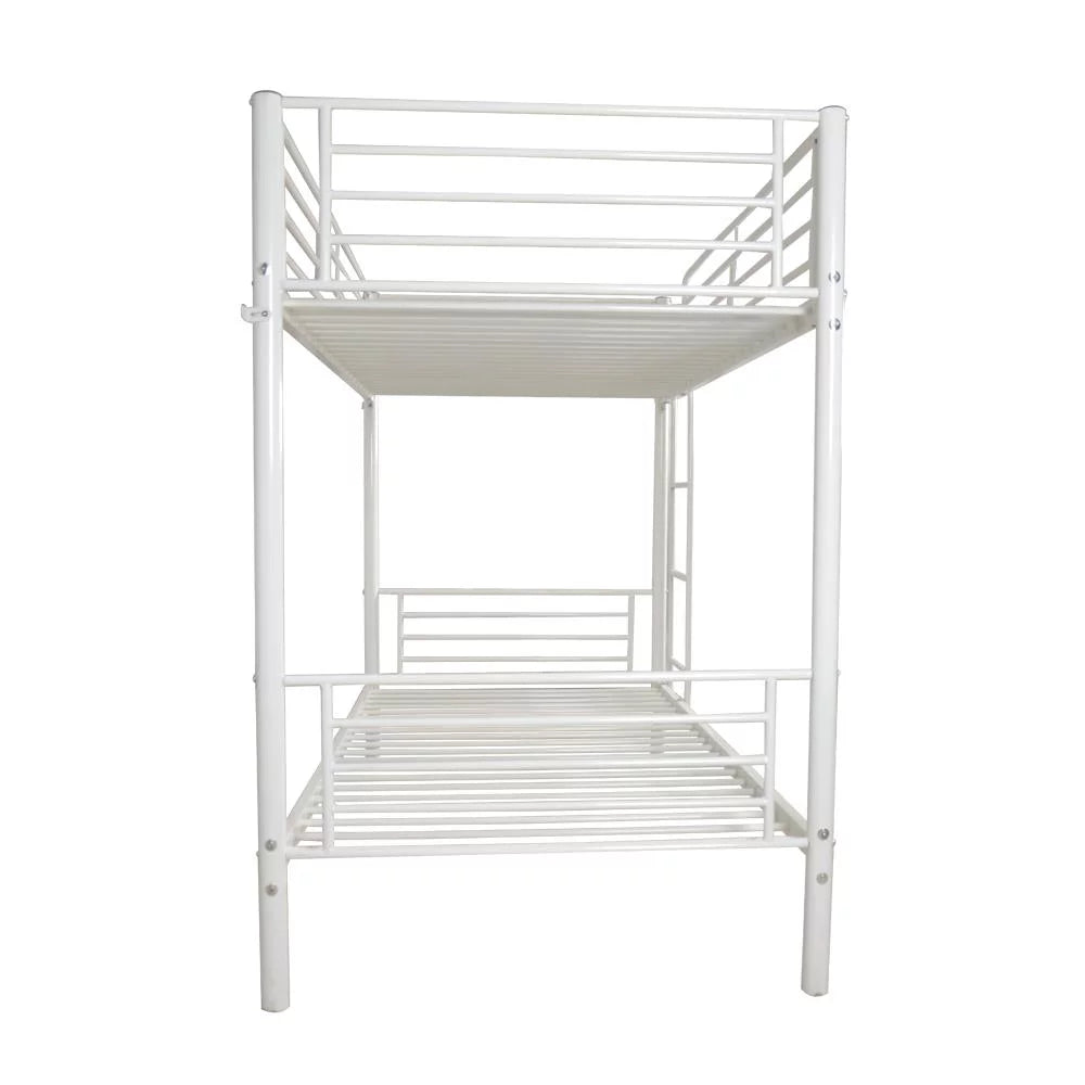 White Metal Twin Over Twin Bunk Bed with Safety Guard Rails & Ladder Q5212