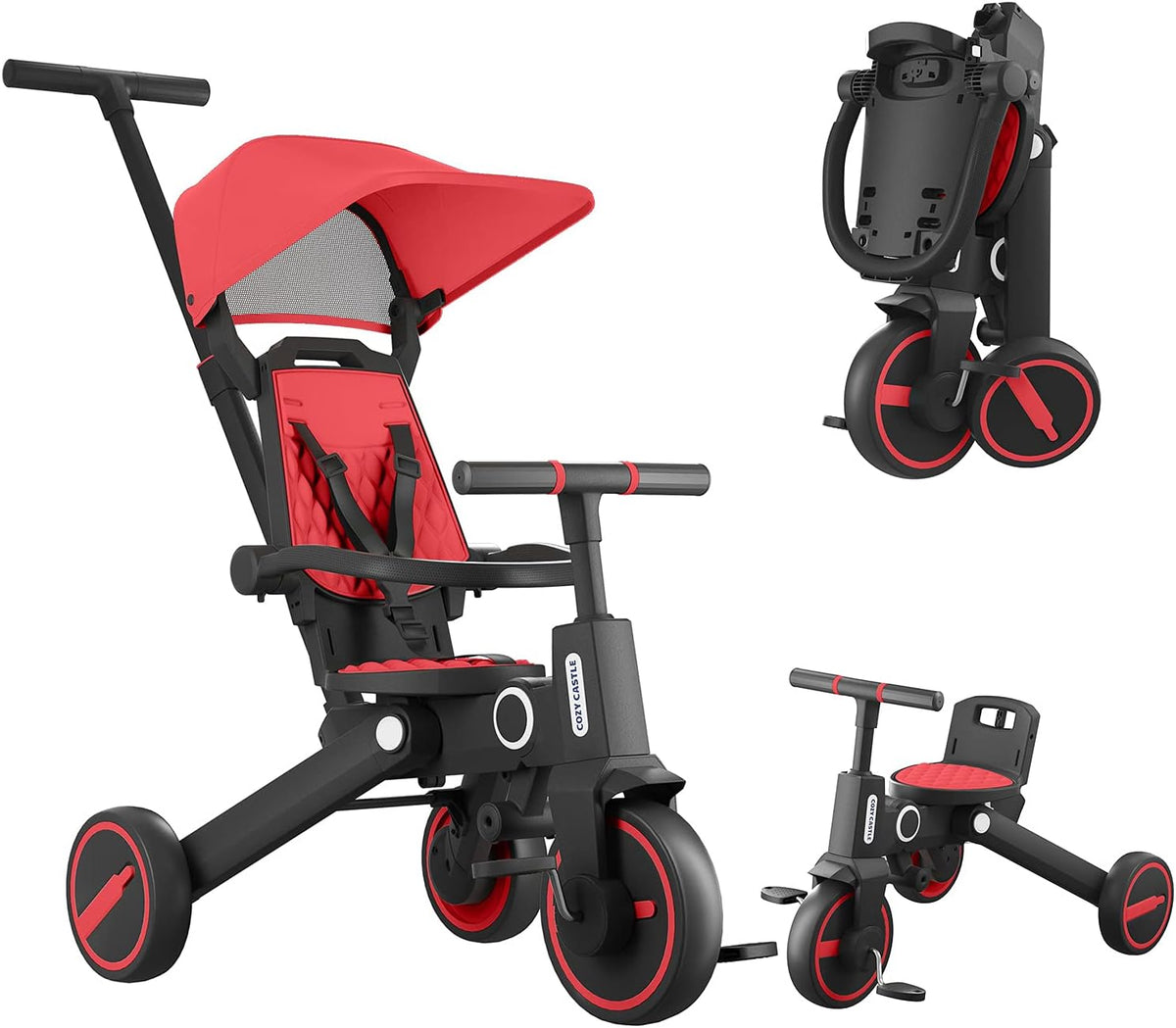 7-in-1 Foldable Toddler Tricycle with Adjustable Canopy and Detachable Pedals (Green) F47225