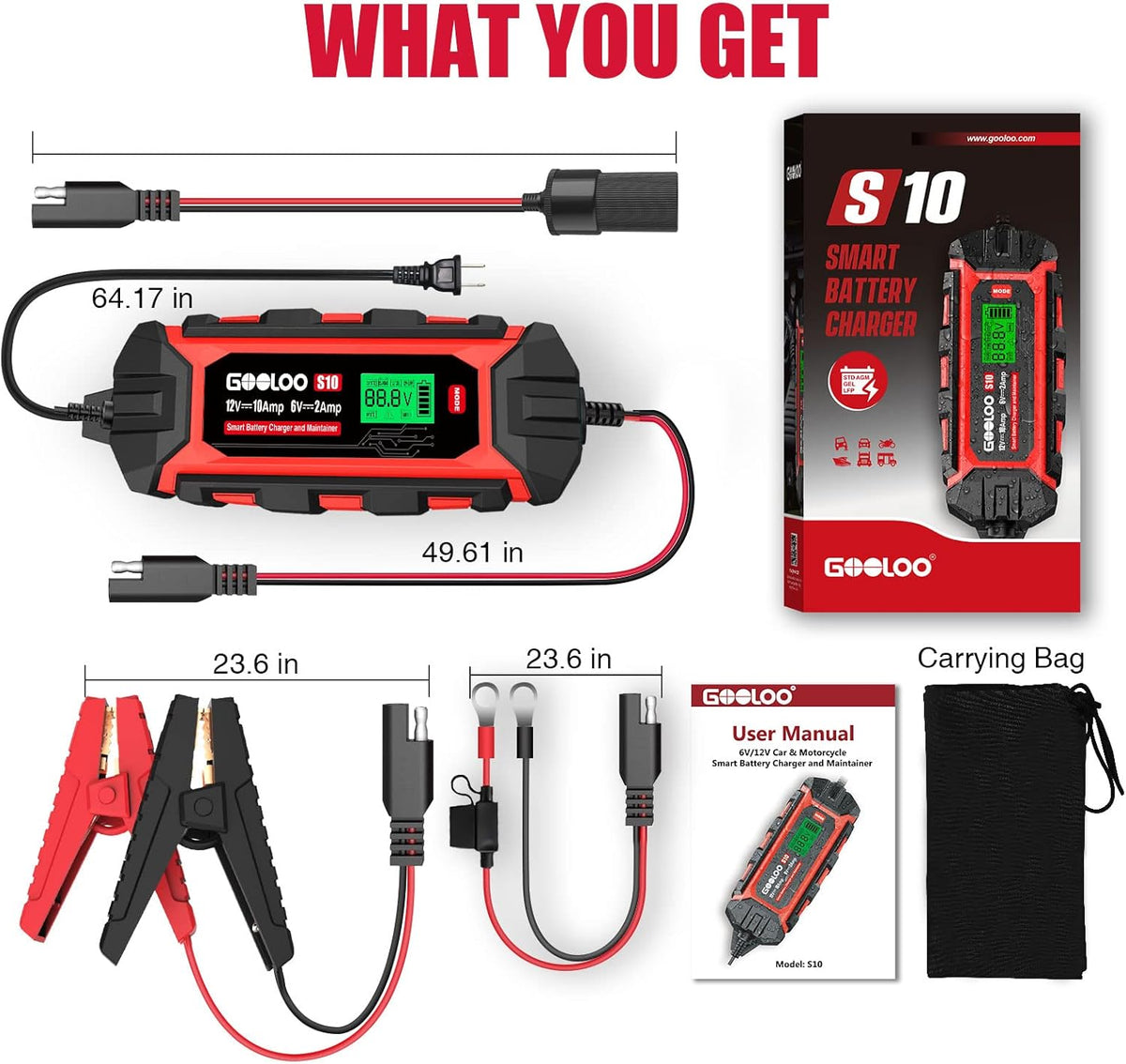 10-Amp 6V 12V Fully Automatic Battery Charger Maintainer, Pack of 2 N43747