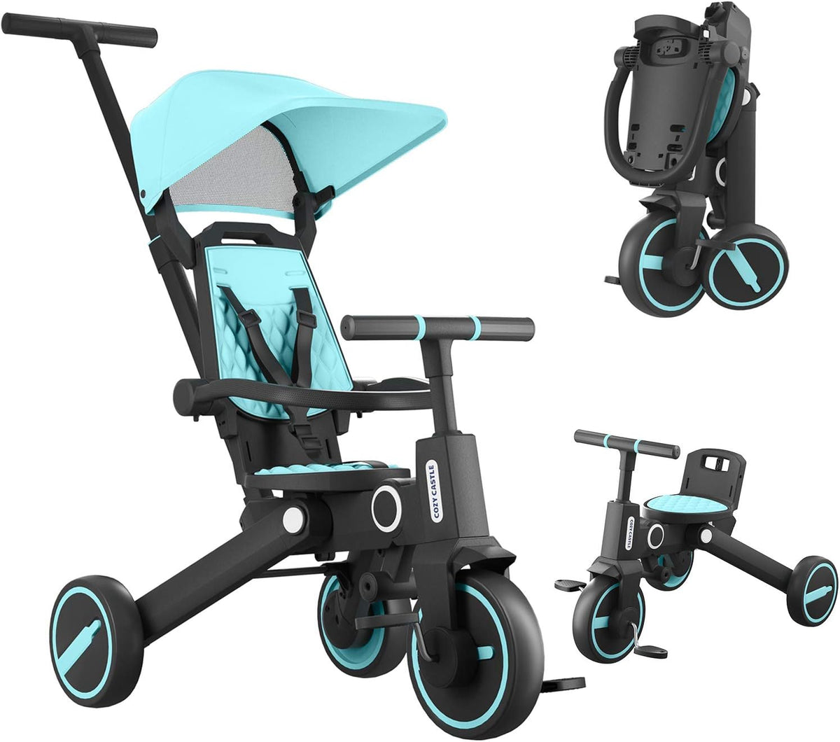 7-in-1 Foldable Toddler Tricycle with Adjustable Canopy and Detachable Pedals (Green) F47225