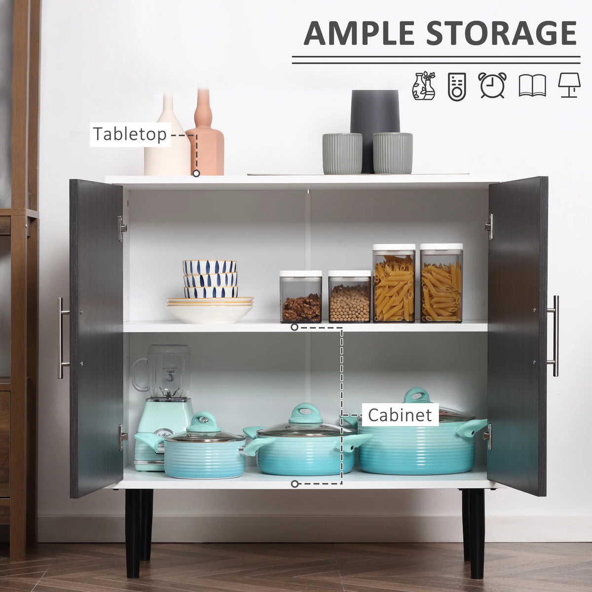 Gray Sideboard Buffet Cabinet with Adjustable Shelf and Steel Legs H6142