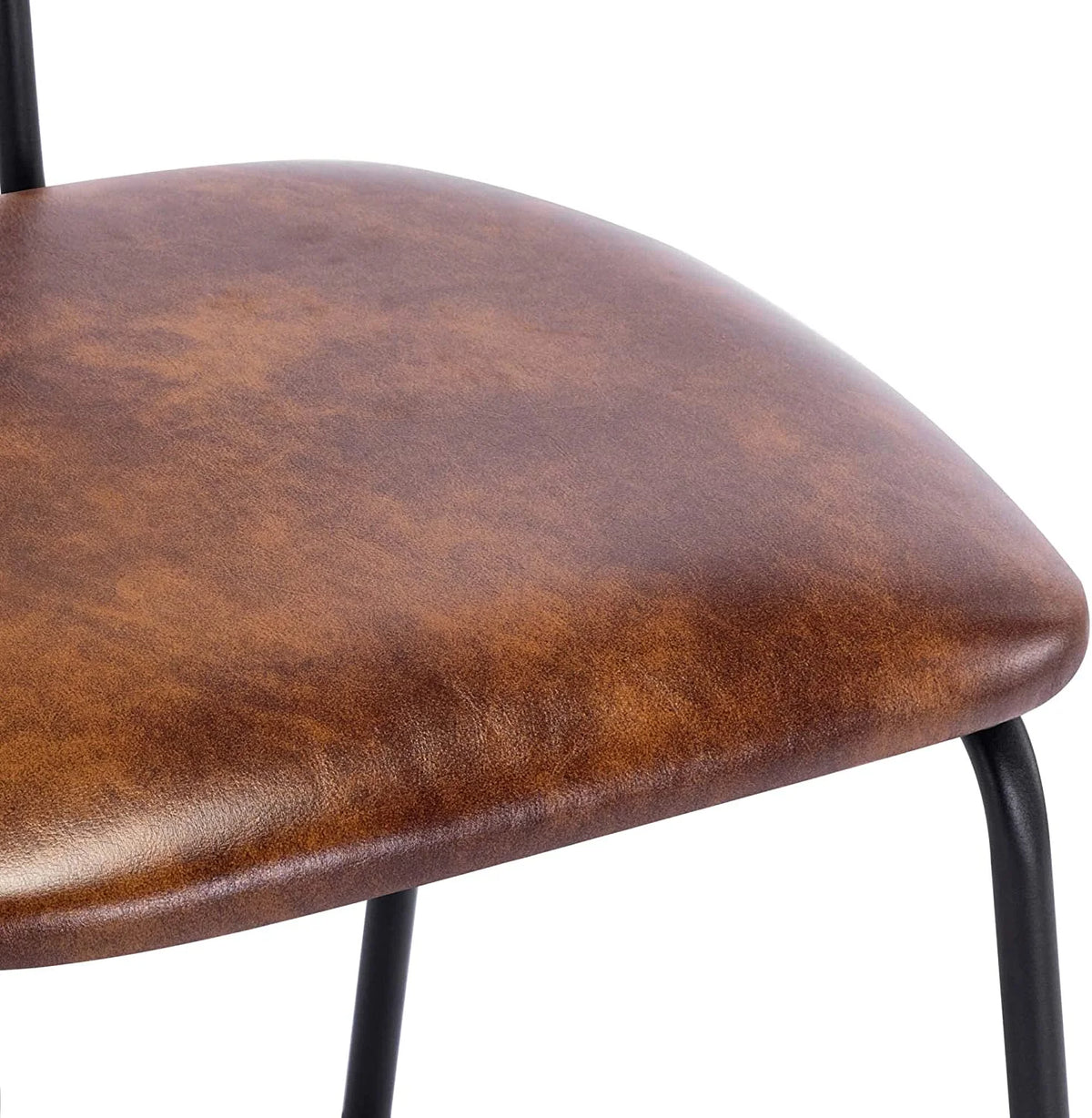 Brown Faux Leather Dining Chairs with Rattan Back and Metal Legs J457641