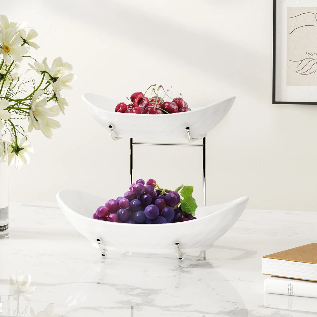2 Tier Ceramic Fruit Bowl with Metal Rack U1628