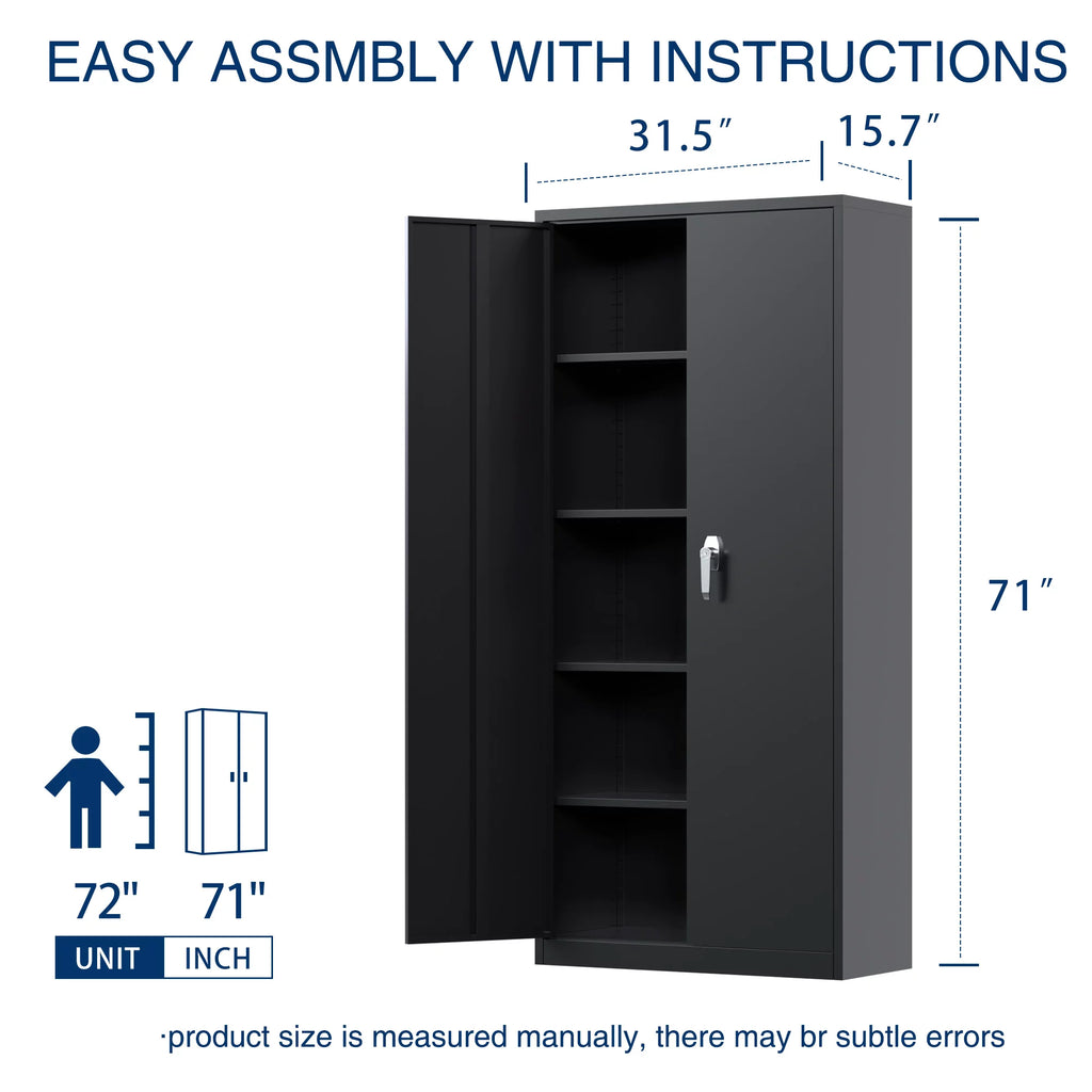 71 In Black Metal Storage Cabinet with Locking Doors and Adjustable Shelves M9855