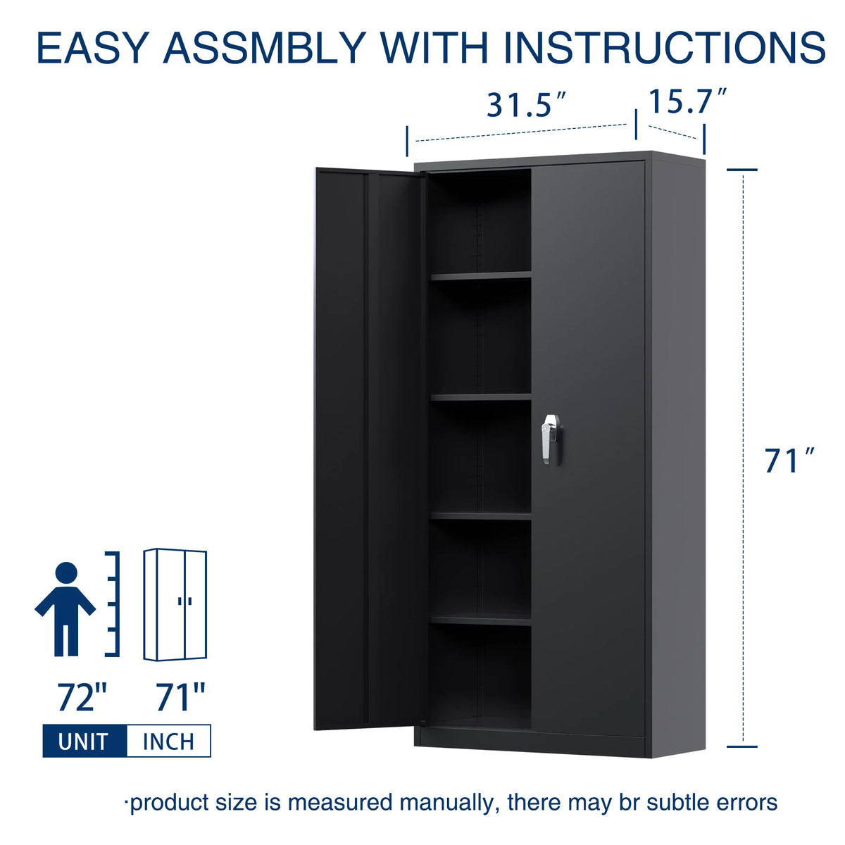 71 In Black Metal Storage Cabinet with Locking Doors and Adjustable Shelves M9855