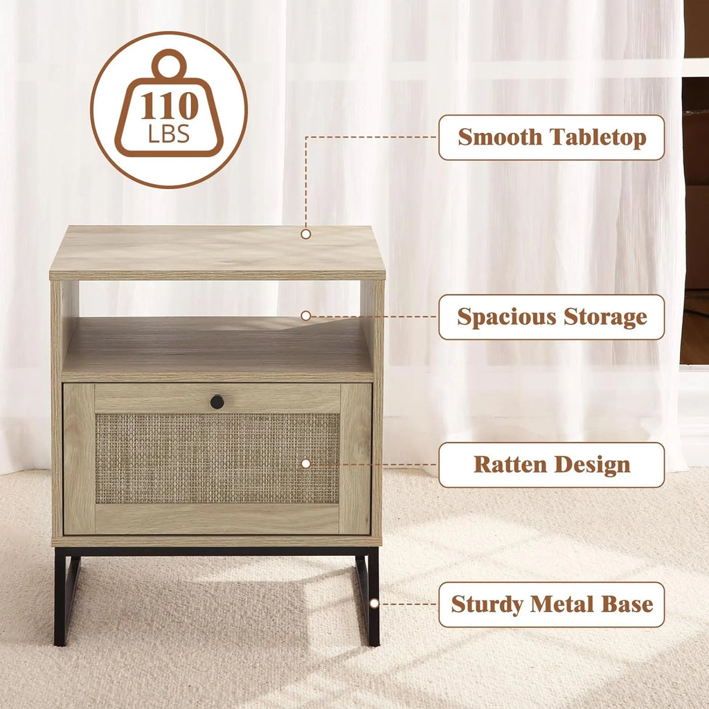 Rattan Bedside Table with Drawers R6203