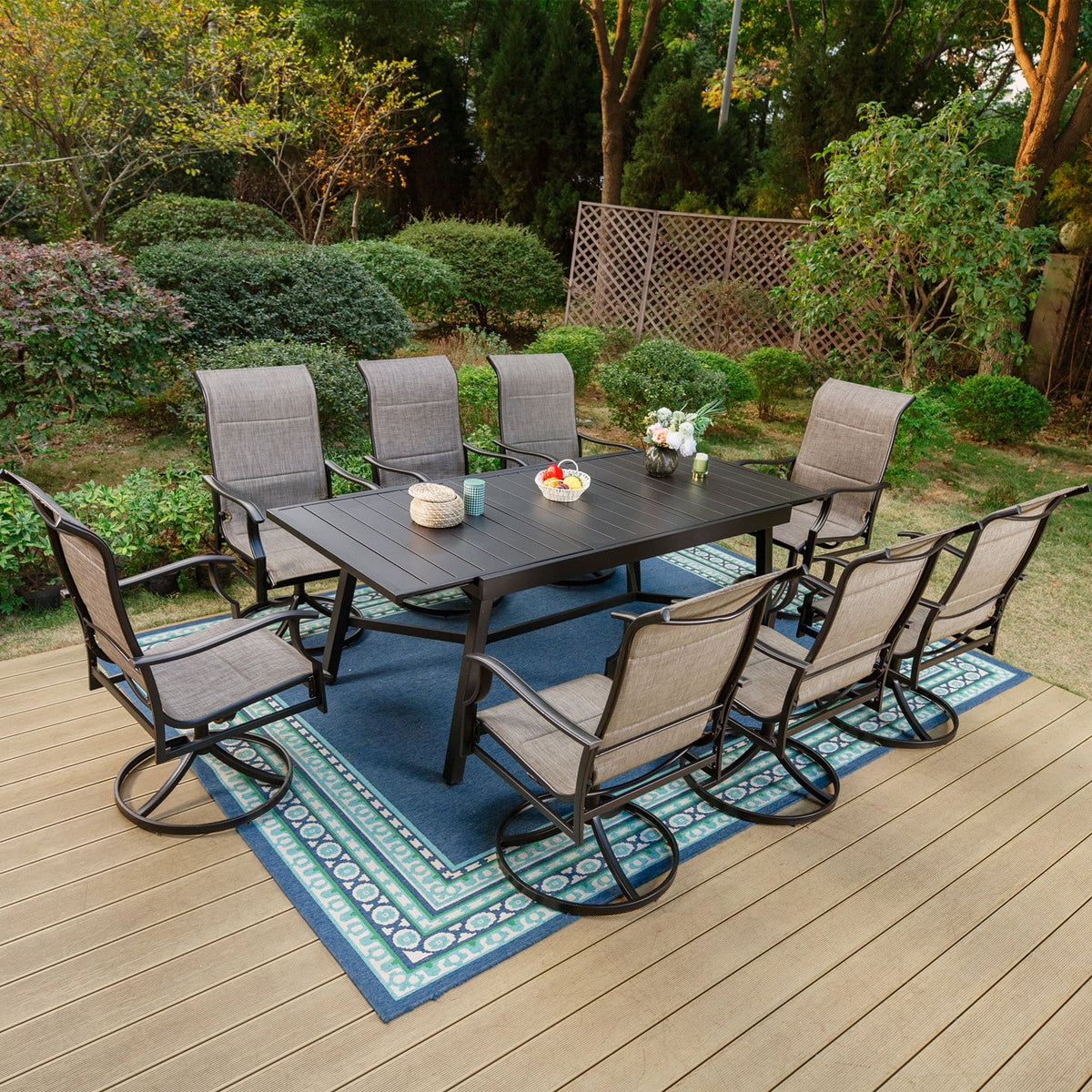 9-Piece Outdoor Patio Dining Set with 8 Swivel Armchairs & Extendable Table U7157