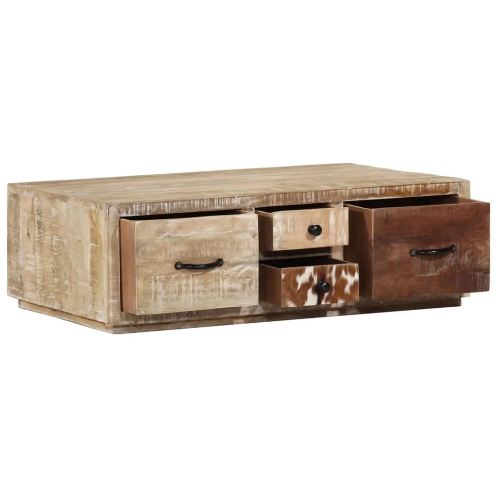Coffee Table with 4 Storage Drawers Mango Wood 35.4 x 23.6 x 11.8 Inches L3527