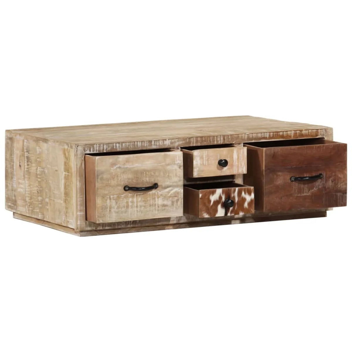 Coffee Table with 4 Storage Drawers Mango Wood 35.4 x 23.6 x 11.8 Inches L3527