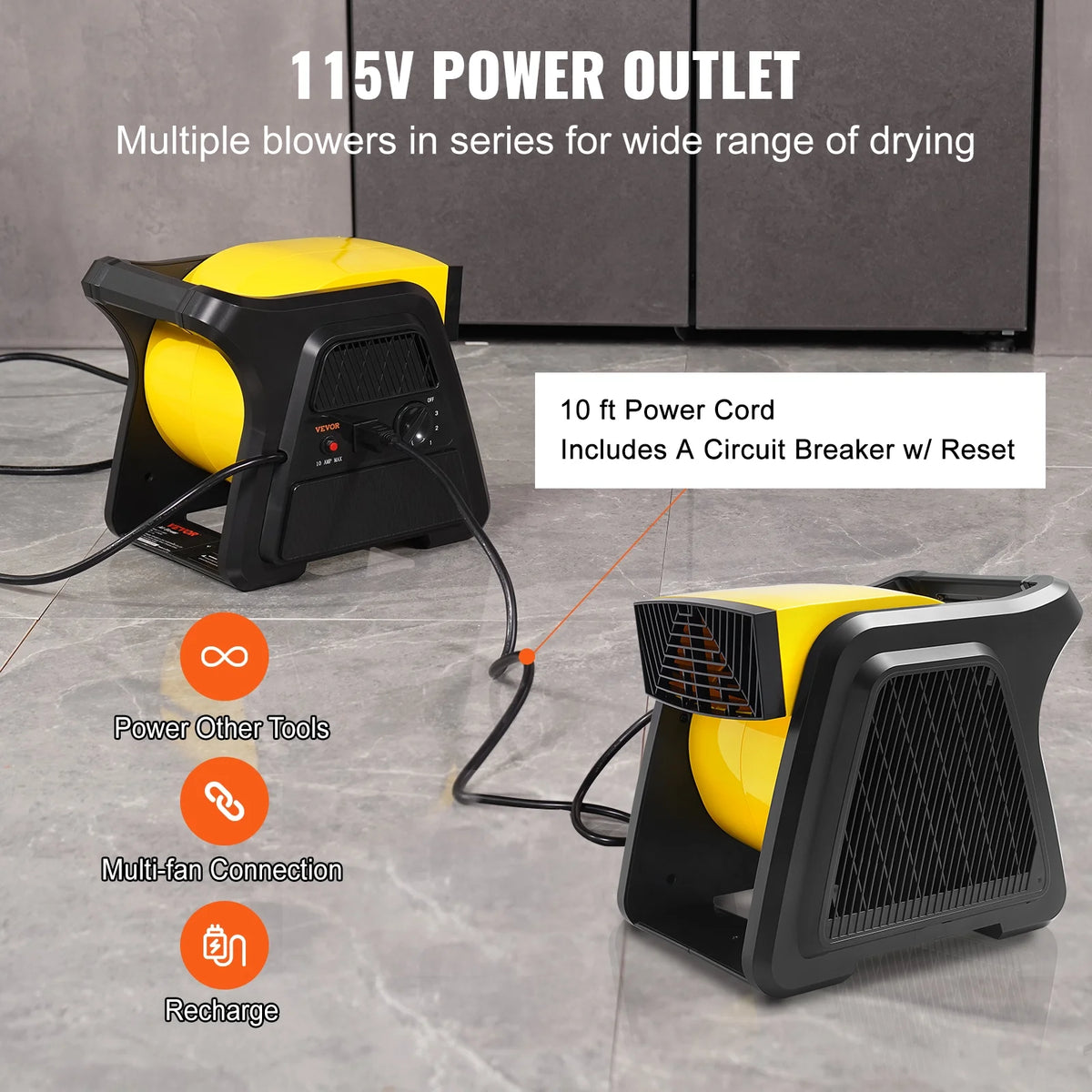 600 CFM 3-Speed Portable Air Mover Floor Blower Fan with Timer S198