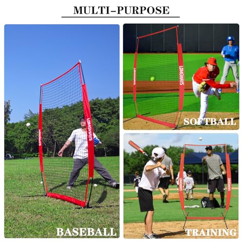 Portable Baseball Softball Pitching Screen with Carry Bag and Ground Stakes V7347