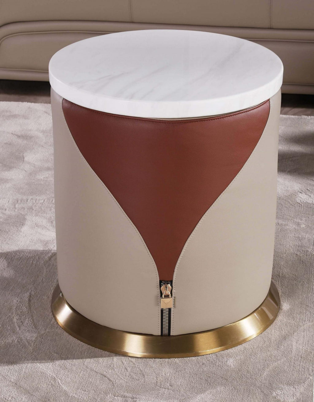 Sand Beige-Cognac Leather Coffee Table Set 2P J99916