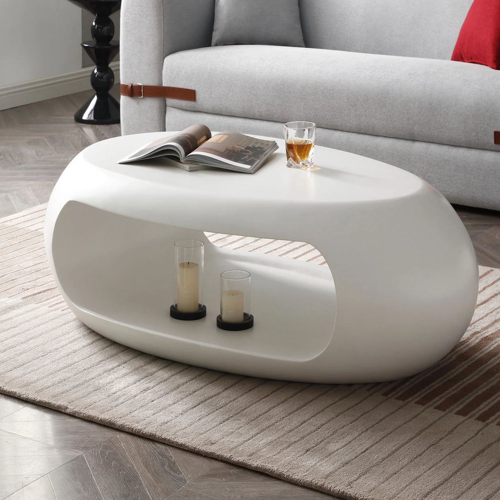 White Oval Fiberglass Coffee Table O6119