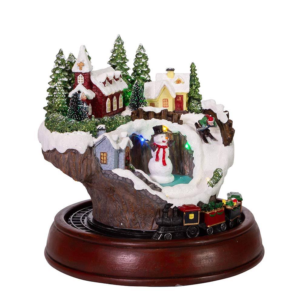 7.5x22 Battery-Operated LED Musical Village and Train Table Piece S178
