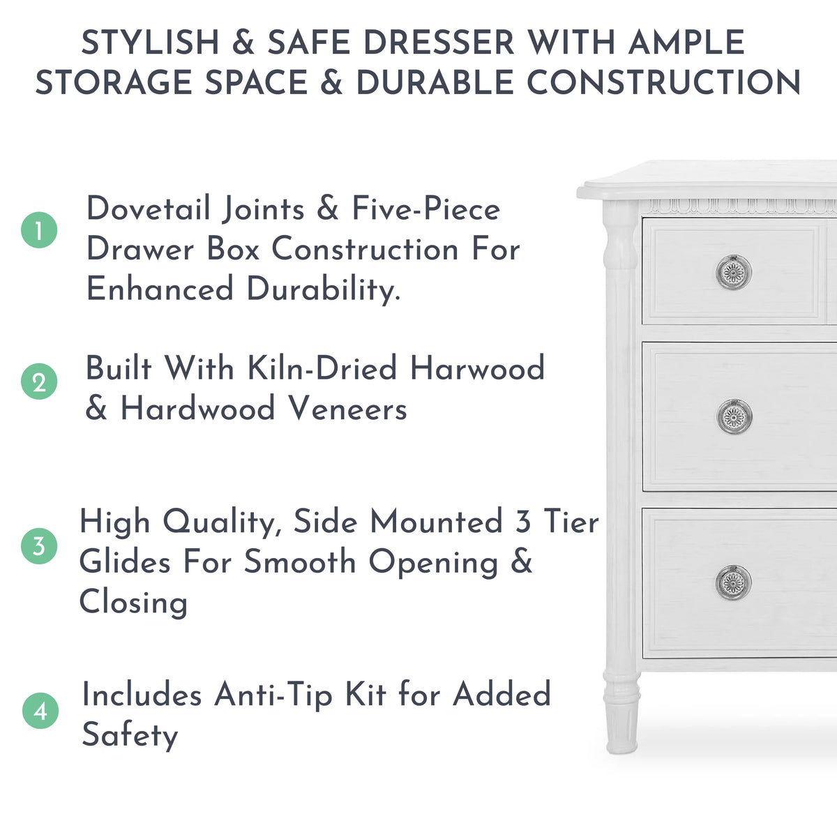 White 6 Drawer Double Dresser Y7532