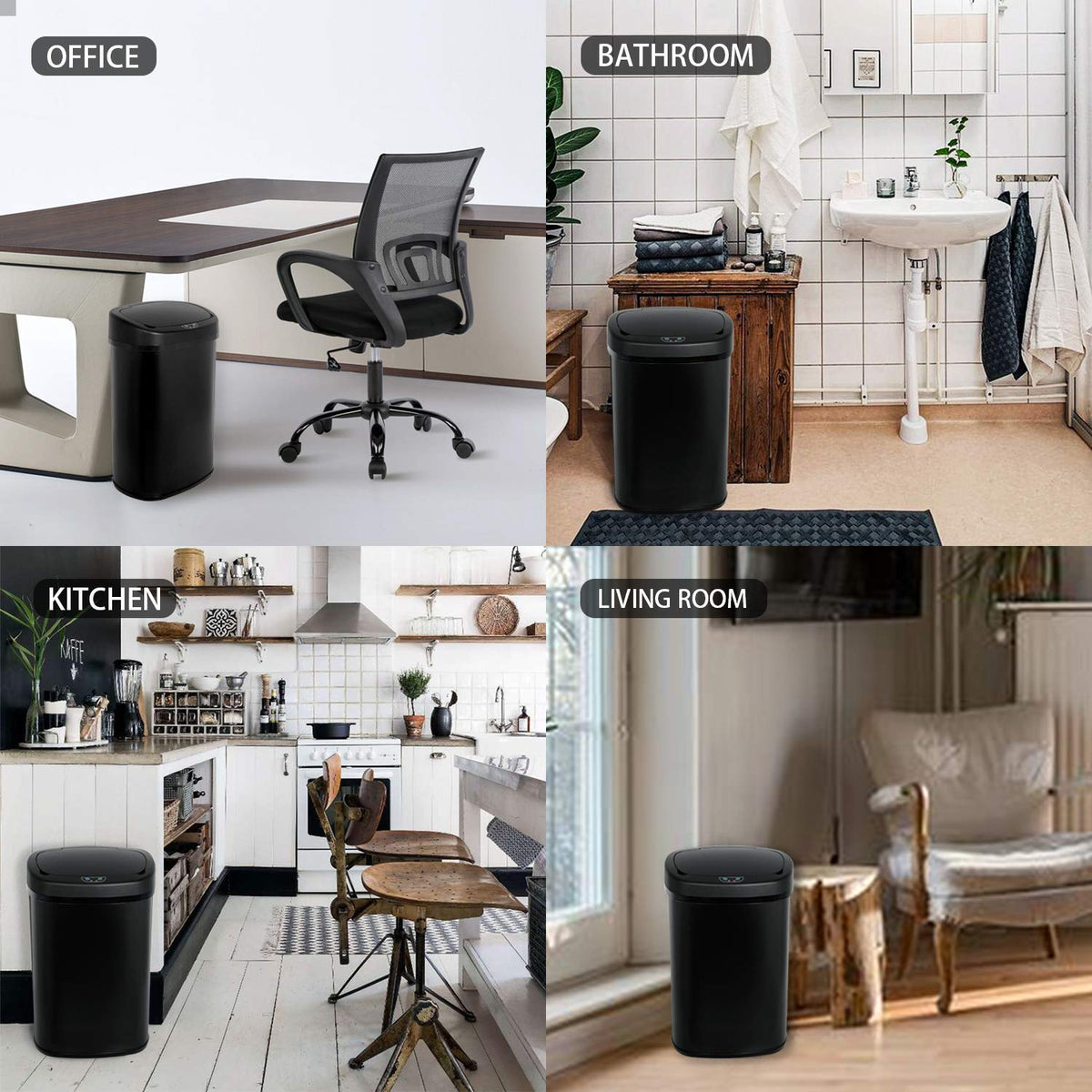 13 Gallon Black Stainless Steel Trash Can with Lid K389