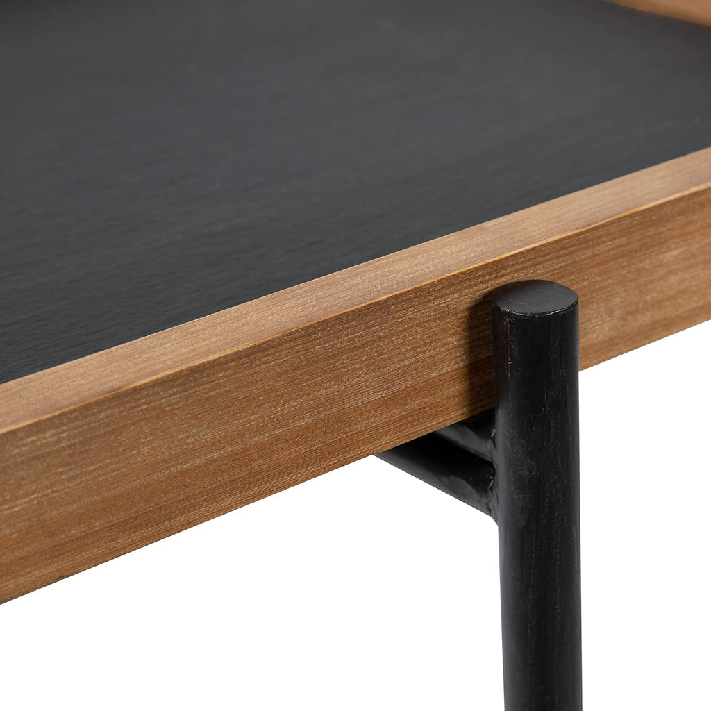 Industrial Modern Wood and Slate Side Accent Table with Black Iron Metal Base J244