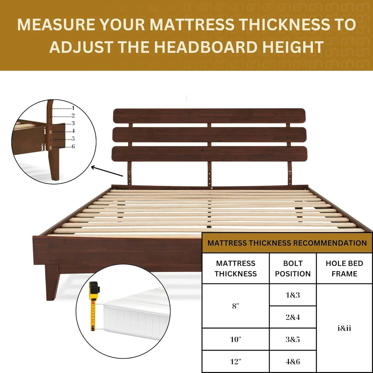 Queen Adjustable Headboard Solid Wood Bed Frame K4573