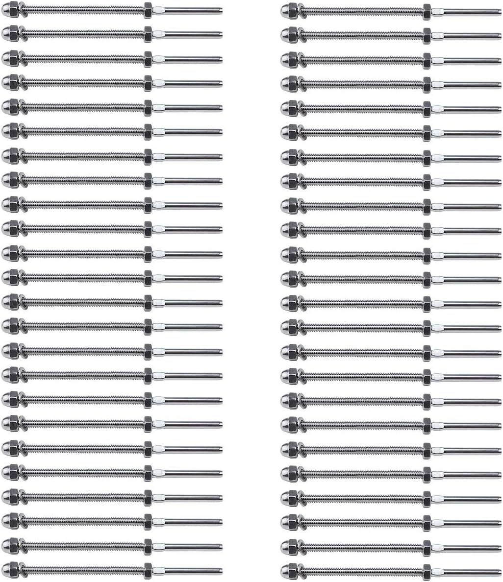 50 Pack Hand Swage Threaded Stud Tensioner 1/8 Cable Railing Kit T316 Stainless Steel G127