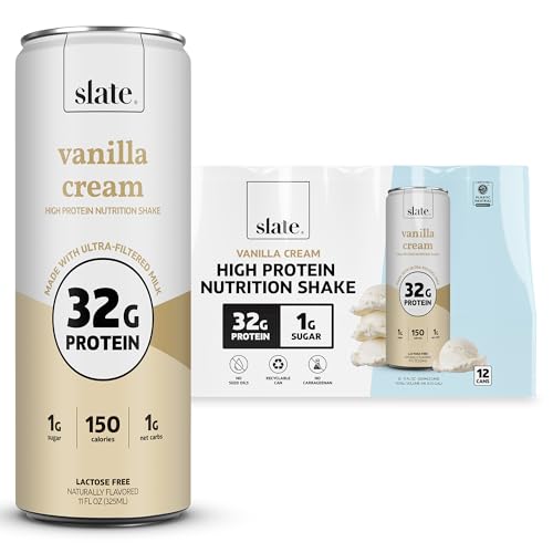 Vanilla Cream High Protein Nutrition Shake, 32g Protein, 1g Sugar, 150 Calories, 1g Net Carbs, Lactose Free, No Added Sugar, 11 fl oz, 12 Cans C7860