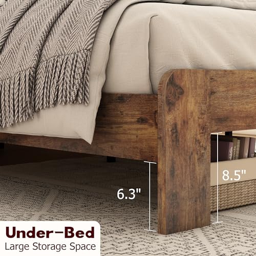 Queen Size Dark Brown Wood Platform Bed Frame R717