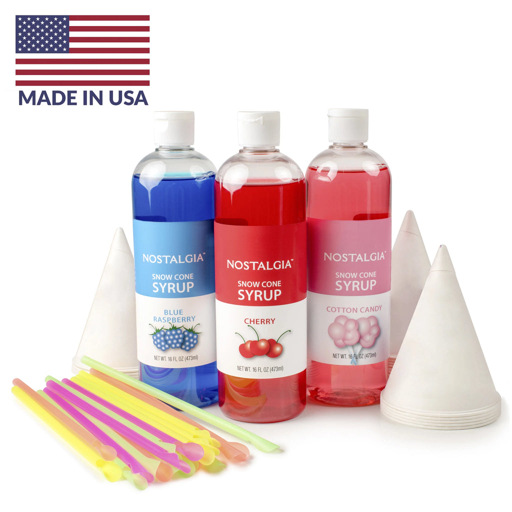 3 16-Ounce Snow Cone Syrups with 20 Spoon Straws H9530