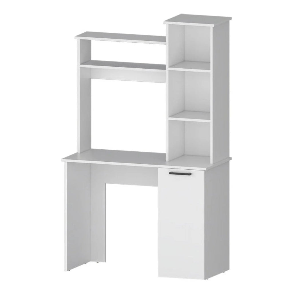 2-Piece Set with Computer Desk and Wood Bookcase in White W943