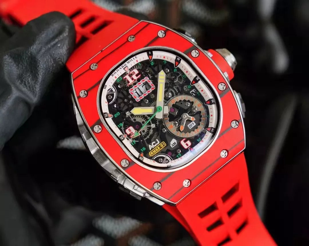 Tourbillon Vibrating Alarm Red Bezel Red Rubber Strap Y90744