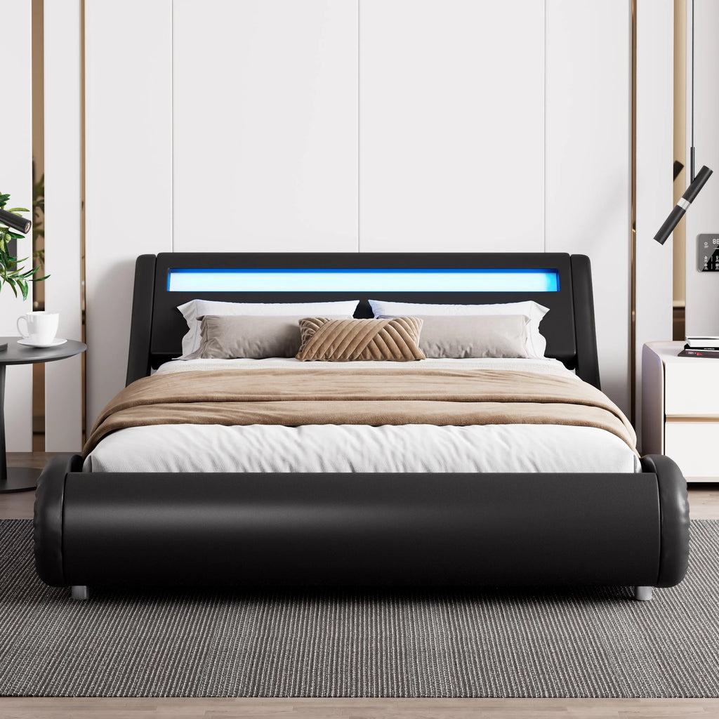 Queen Size Upholstered Bed Frame with LED Headboard, Black N186