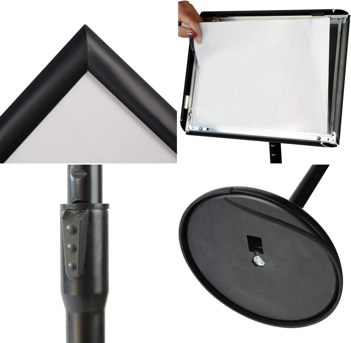 Heavy Duty Adjustable Aluminum Floor Standing Sign Holder, Black H195