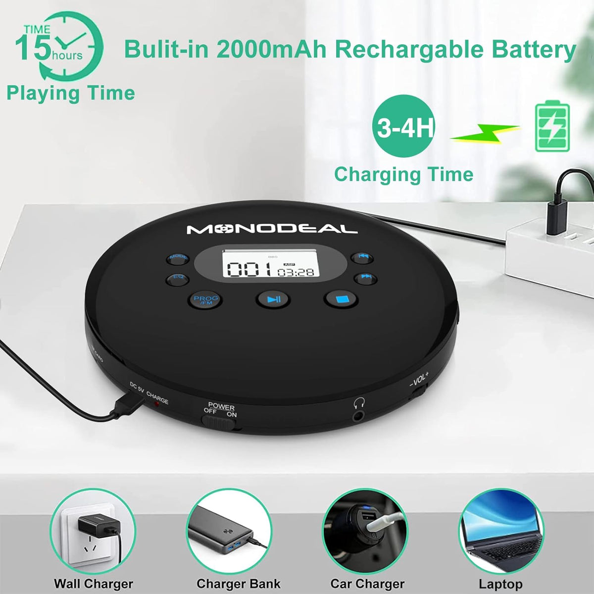Portable CD Player with FM Transmitter, Anti-Skip Protection, Headphones, Pack of 2 I411681