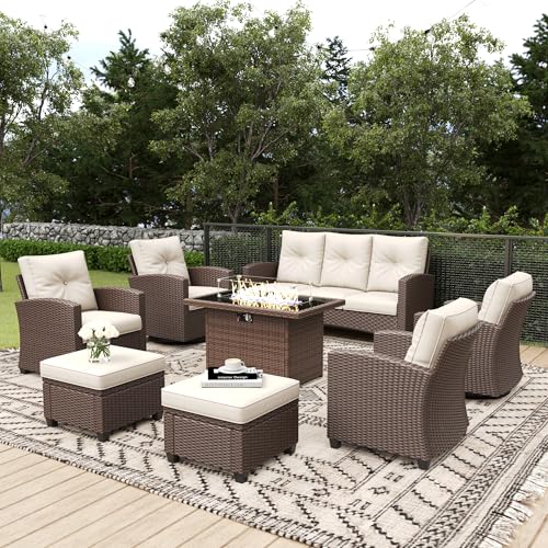 4 Piece Wicker Patio Furniture Set with Fire Pit Table Z2876