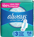 Ultra Thin Feminine Pads with Wings, Unscented, 114 Count Z39271