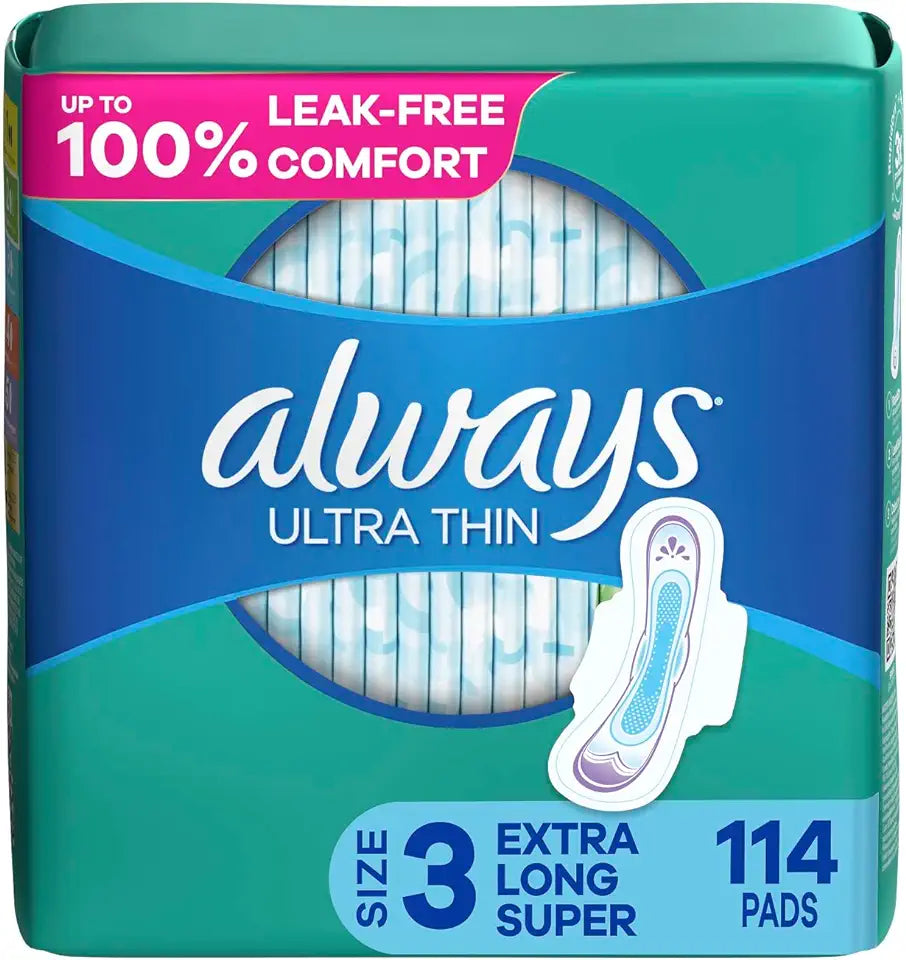 Ultra Thin Feminine Pads with Wings, Unscented, 114 Count Z39271