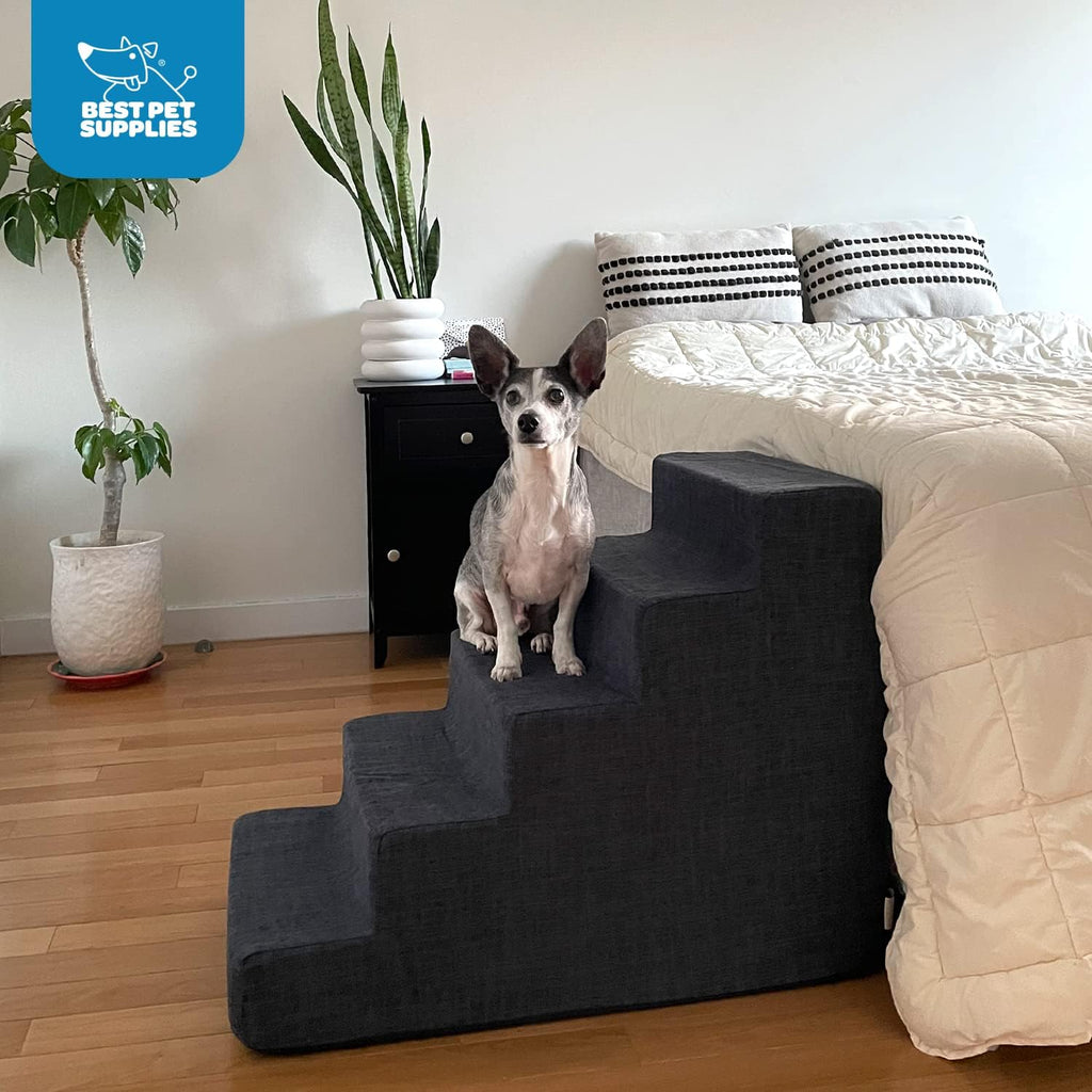 Gray Lattice Print 5-Step Pet Steps and Stairs with Foam, Pack of 2 T64645