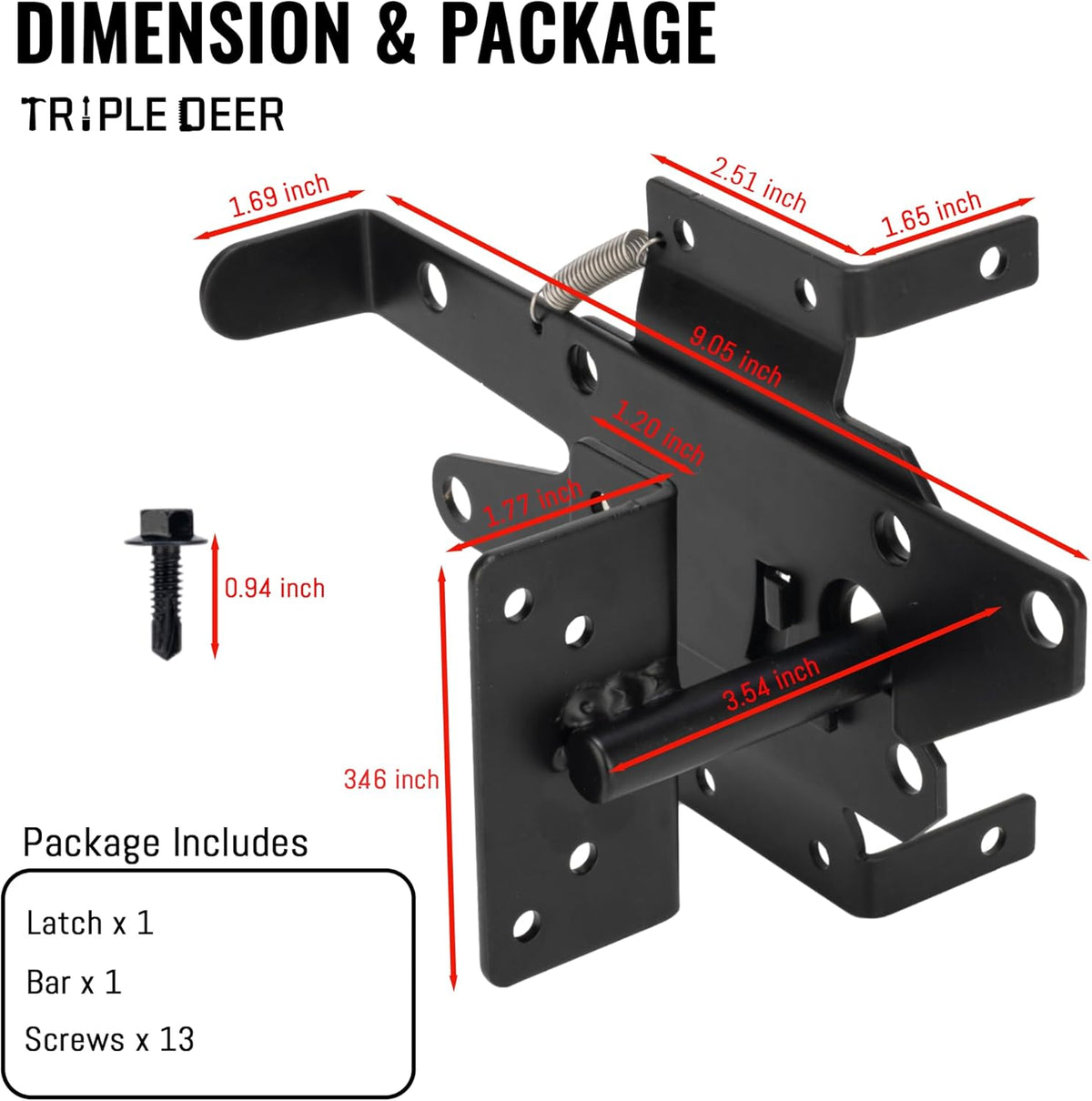 Black Metal Self-Locking Gate Latch K1314
