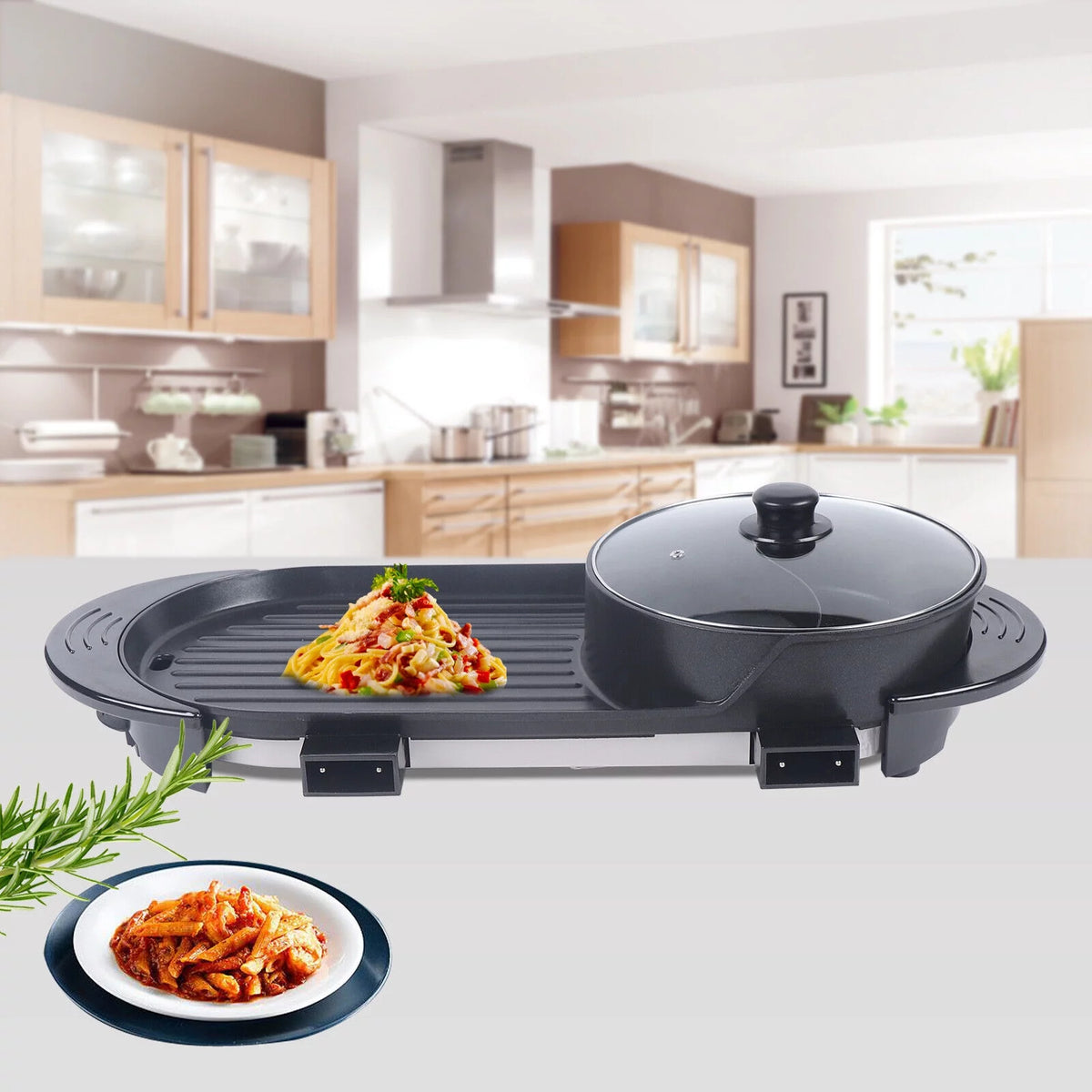 2 In 1 Portable Electric Non-stick Hot Pot Barbecue Grill Q4761