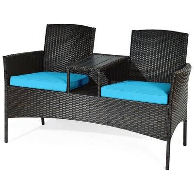 Turquoise Wicker Tete-a-Tete Bench G97003