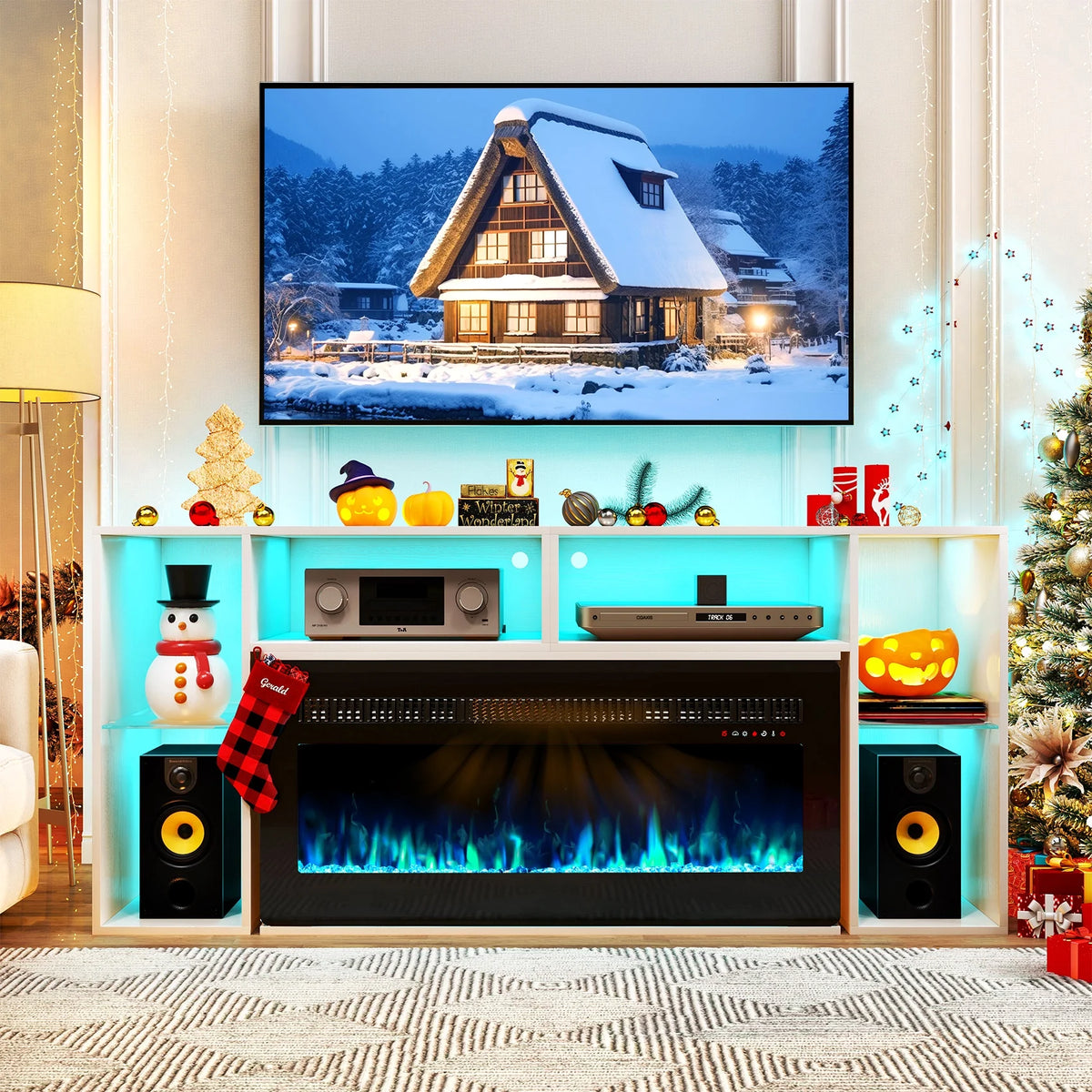 White Entertainment Center with Electric Fireplace and 42 Fireplace Z415348