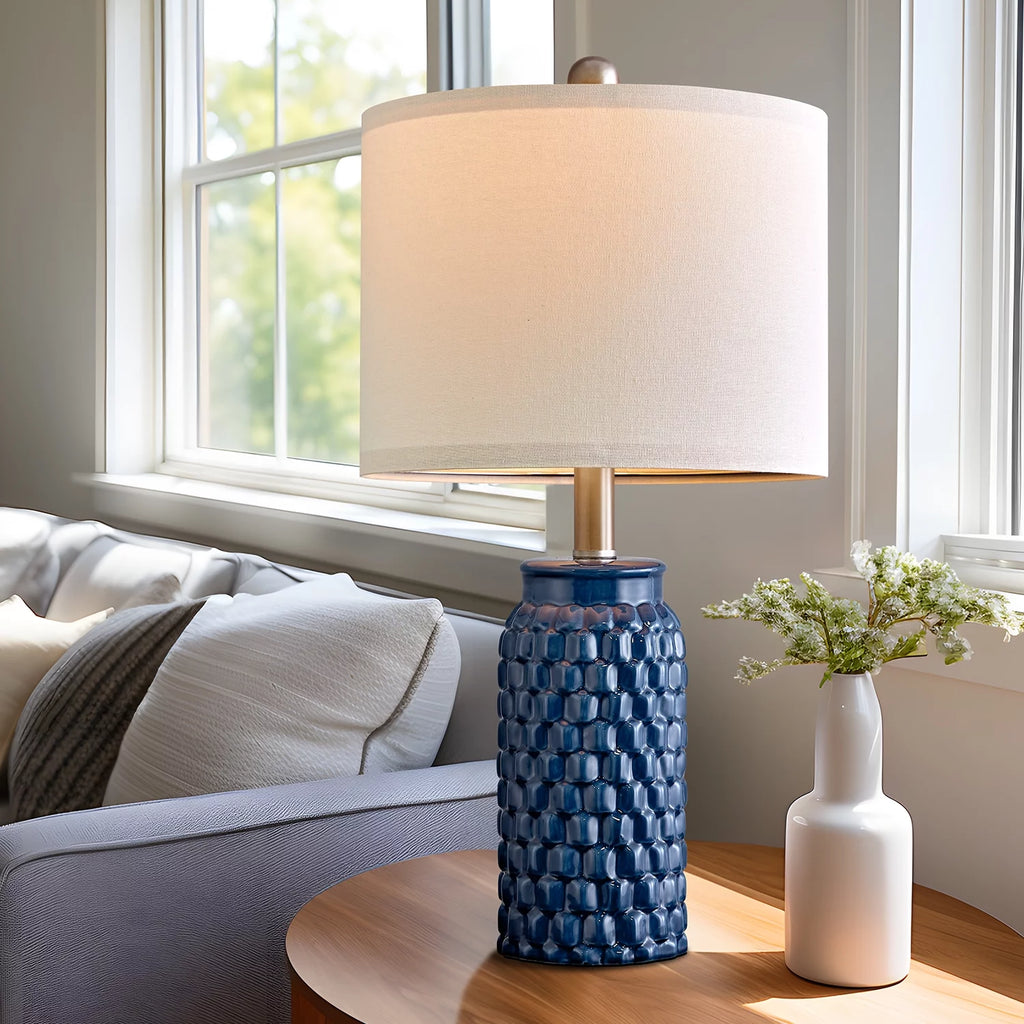 Modern Table Lamp Set of 2 Dark Blue Ceramic C911601