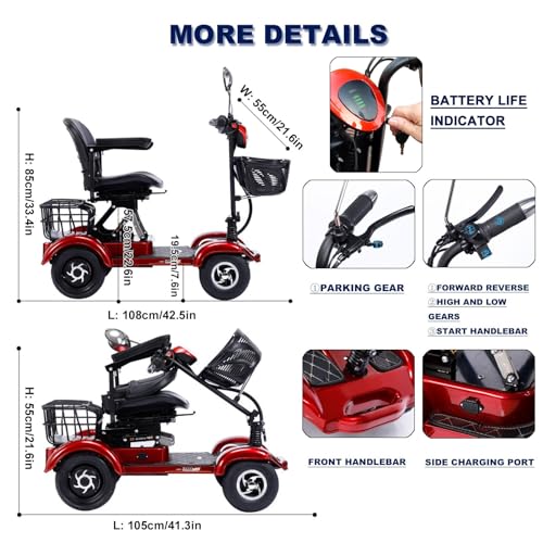 Red Folding Mobility Scooter with Lights P5507