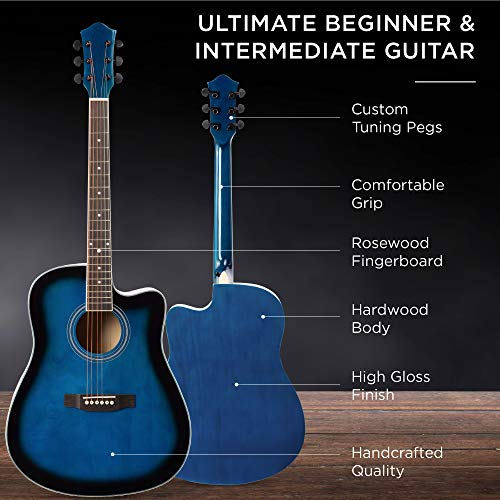 Natural Full Size Acoustic Guitar Starter Set with Case, Strap, Capo, Strings, Picks Y5108