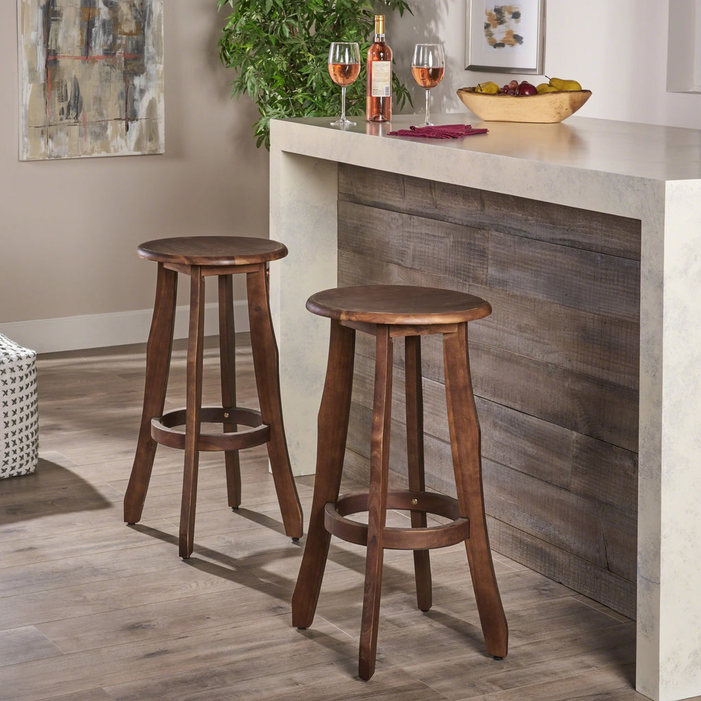 Acacia Wood Barstools, Set of 2, Dark Brown A918