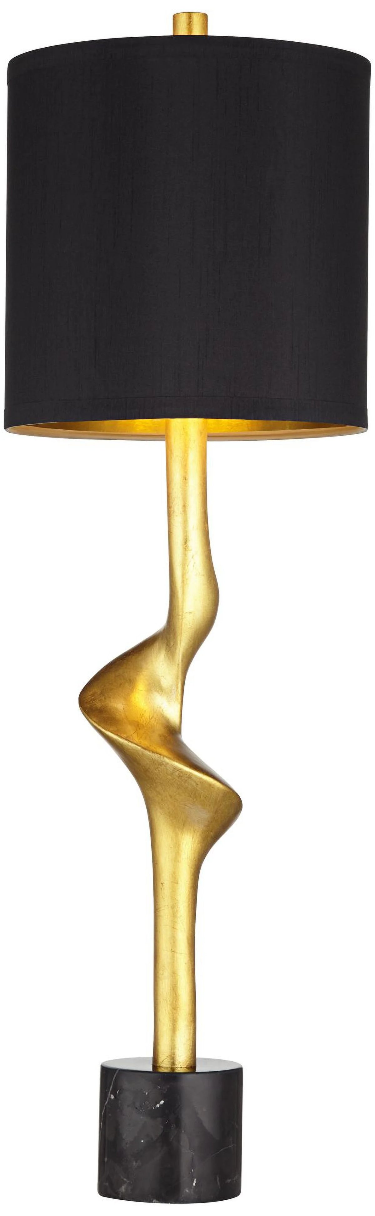 32" Tall Modern End Table Lamps Set of 2 Gold Leaf Black Shade X2645