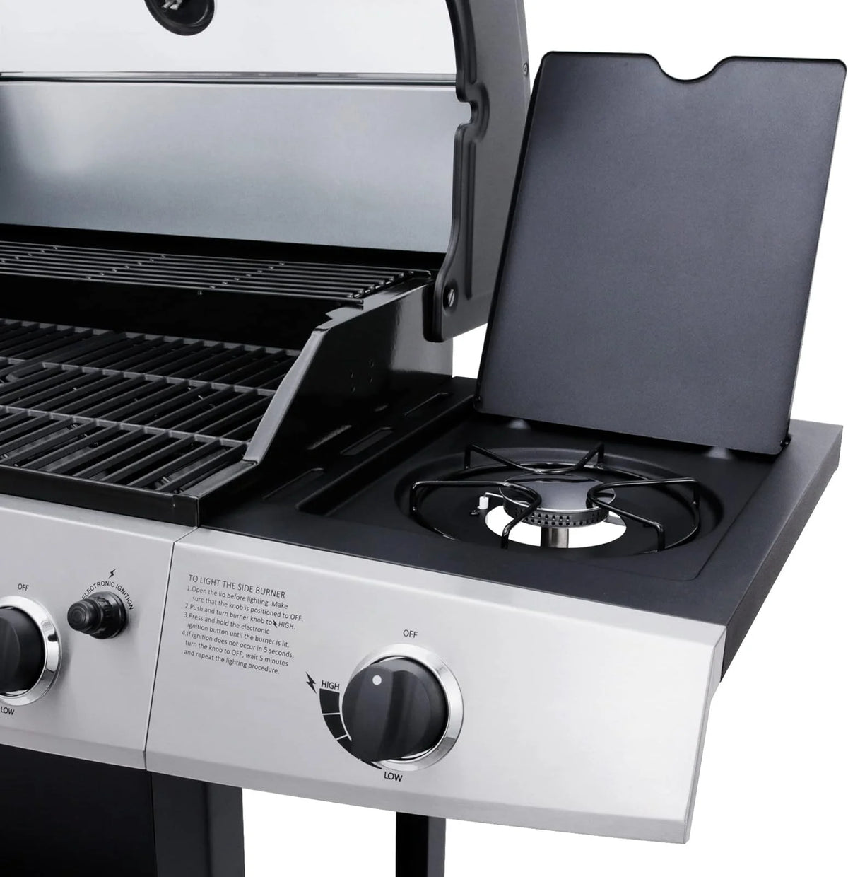 4-Burner Propane Gas Grill with Side Burner, Stainless Steel 60,000 BTU, Black F328386