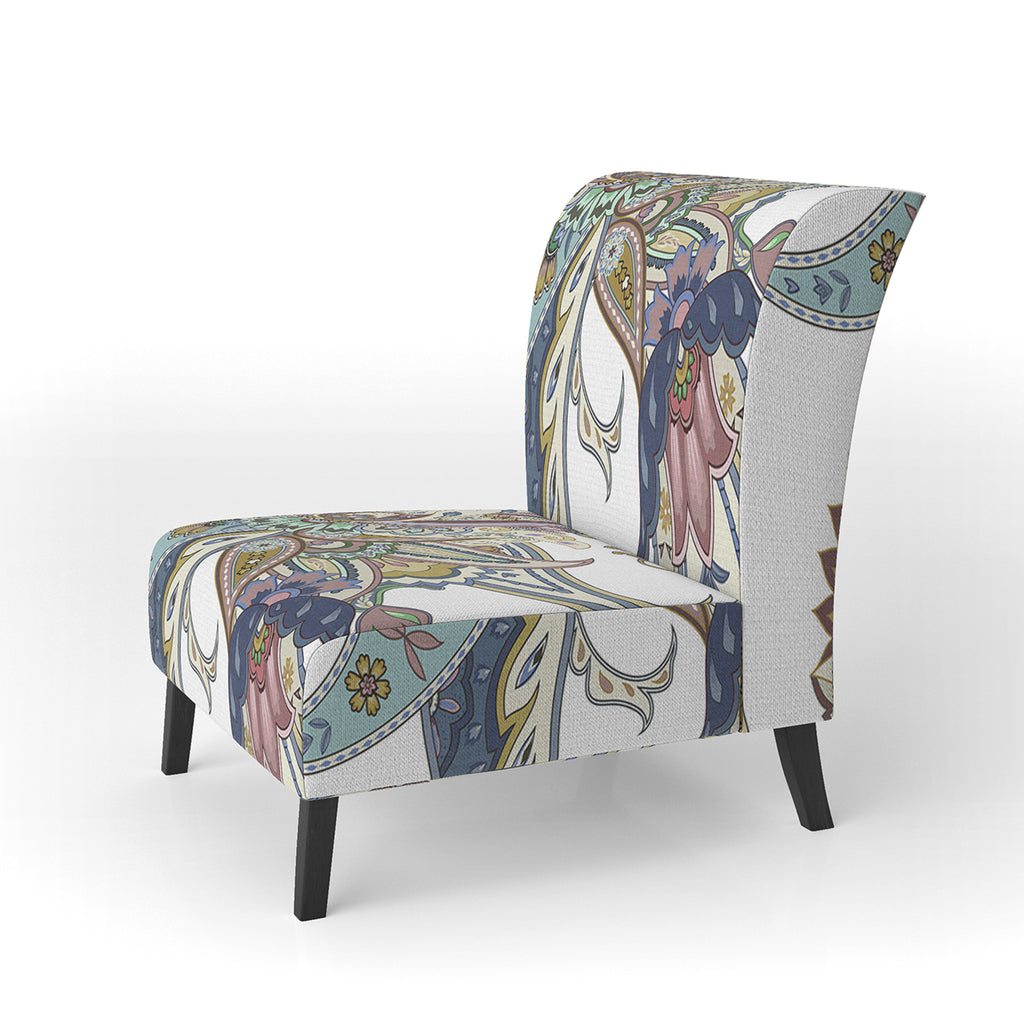 White Floral Paisley Upholstered Accent Chair H292