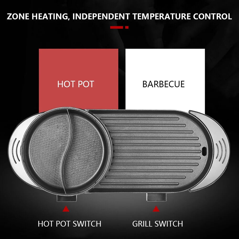 2 In 1 Portable Electric Non-stick Hot Pot Barbecue Grill Q4761