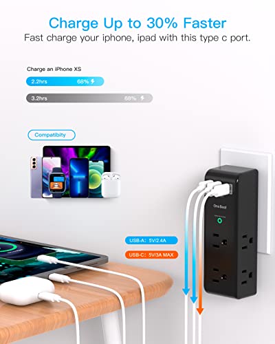 Surge Protector Outlet Extender with Rotating Plug, 6 AC Outlets and 3 USB Ports Z549