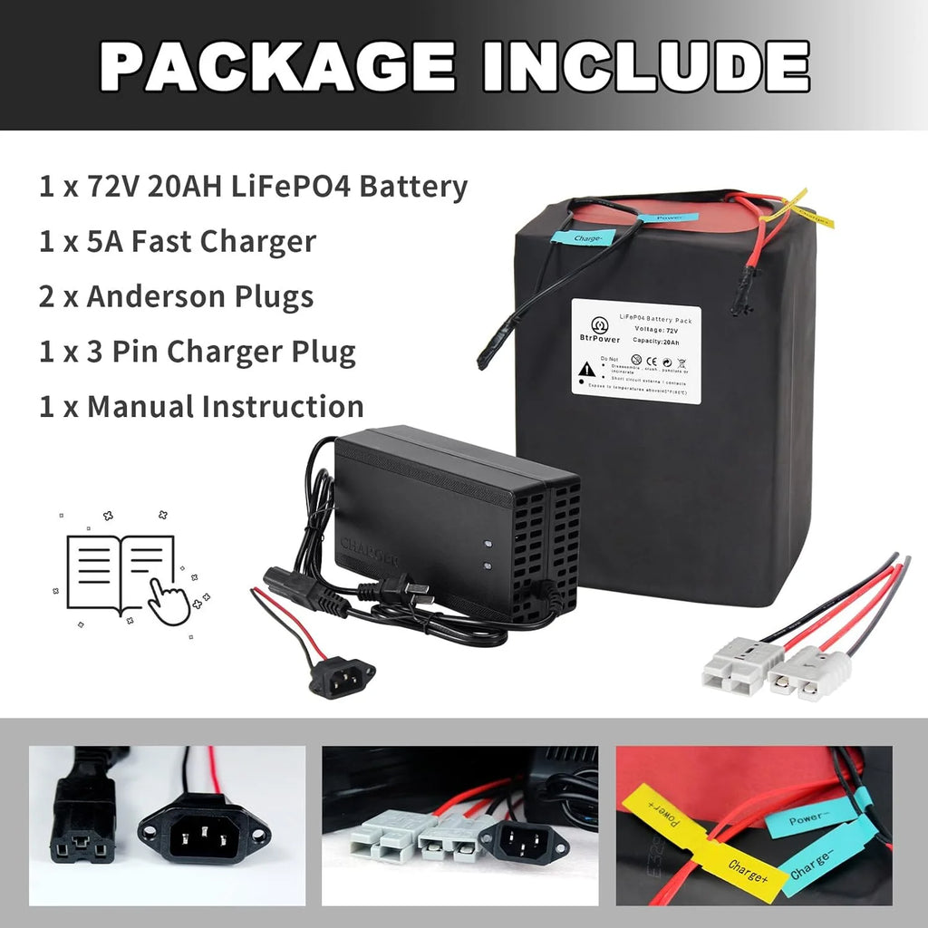 72V 20AH Lithium LiFePO4 Ebike Battery with 5A Charger F3210