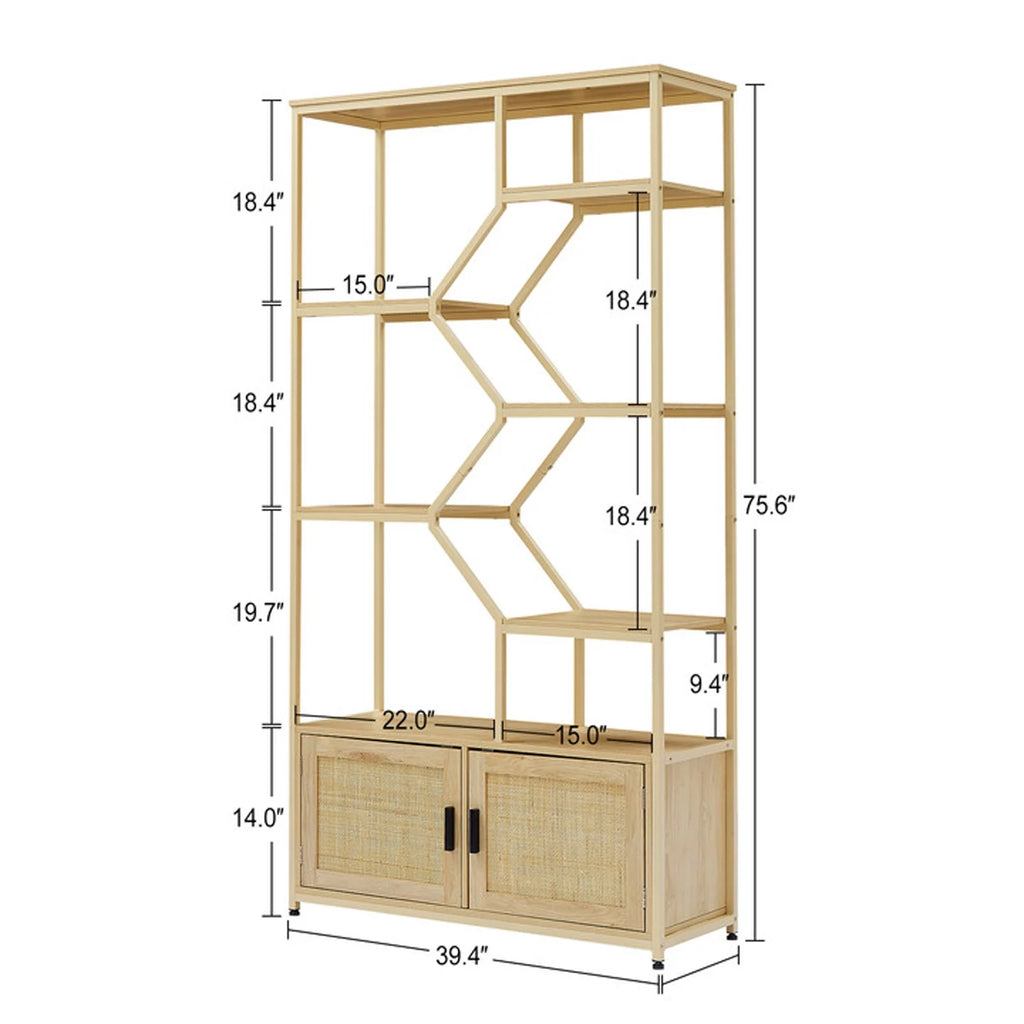 7 Tiers Rattan Bookcase with Doors F870199